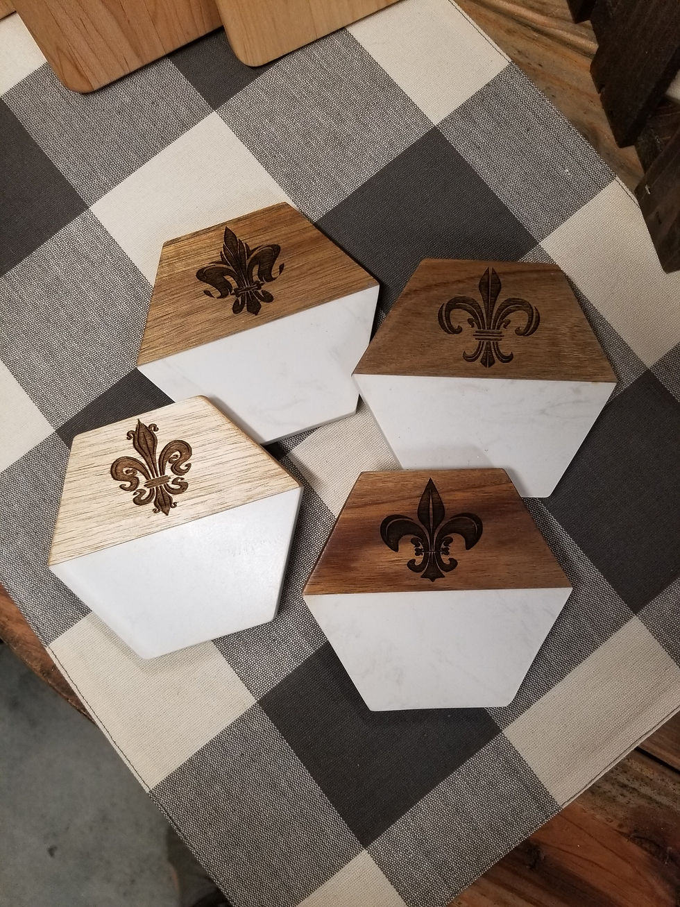 Thumbnail: CUSTOM ENGRAVABLE WHITE MARBLE & ACACIA WOOD COASTER