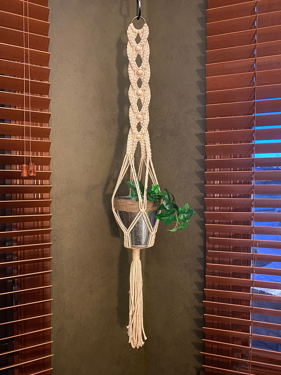 Thumbnail: HANDMADE BRAIDED MACRAME PLANT HANGER WITH BEADS