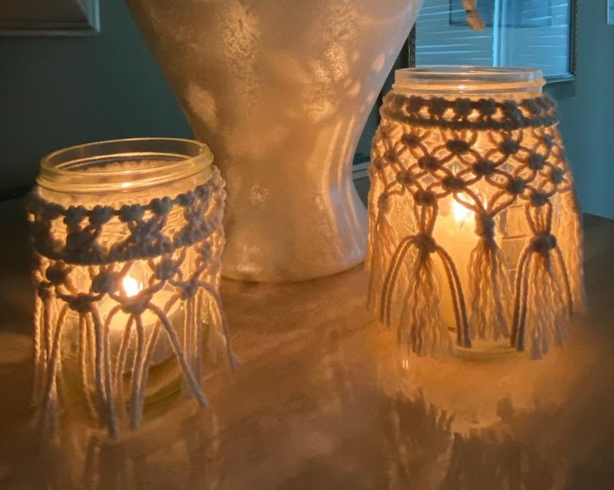 Thumbnail: HANDMADE MACRAME WRAP MASON JAR TEA CANDLES IN 2 SIZES