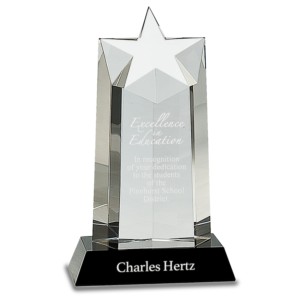Thumbnail: CLEAR CRYSTAL STAR COLUMN AWARD ON BLACK PEDESTAL BASE, 2 SIZES