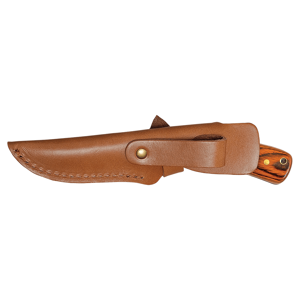Thumbnail: BISON RIVER 7.75" FIXED BLADE WOOD KNIFE WITH LEATHER SHEATH