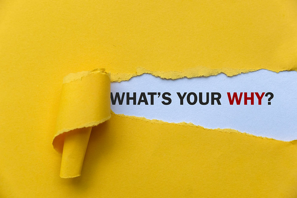 Yellow paper torn revealing "WHAT'S YOUR WHY?" in black and red text on white background. Bold and thought-provoking mood.