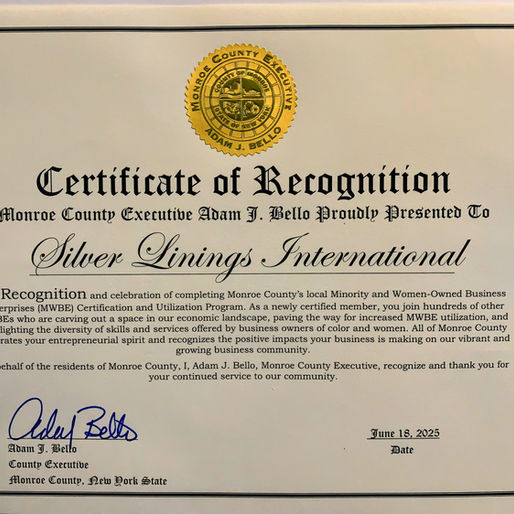 Celebrating a Milestone: Silver Linings International Receives MWBE Recognition in Monroe County, NY