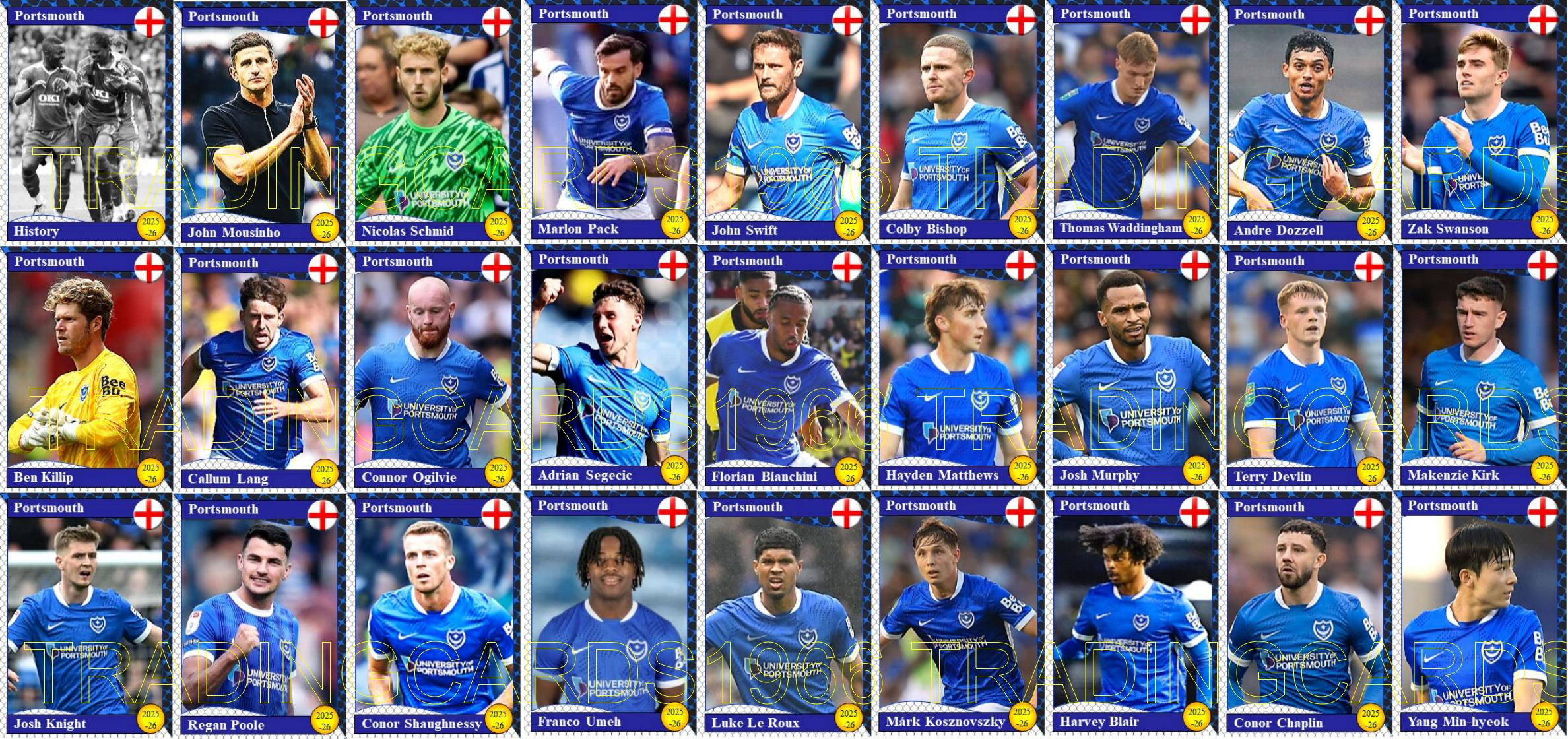 Portsmouth 2025-26 Football Squad Player cards