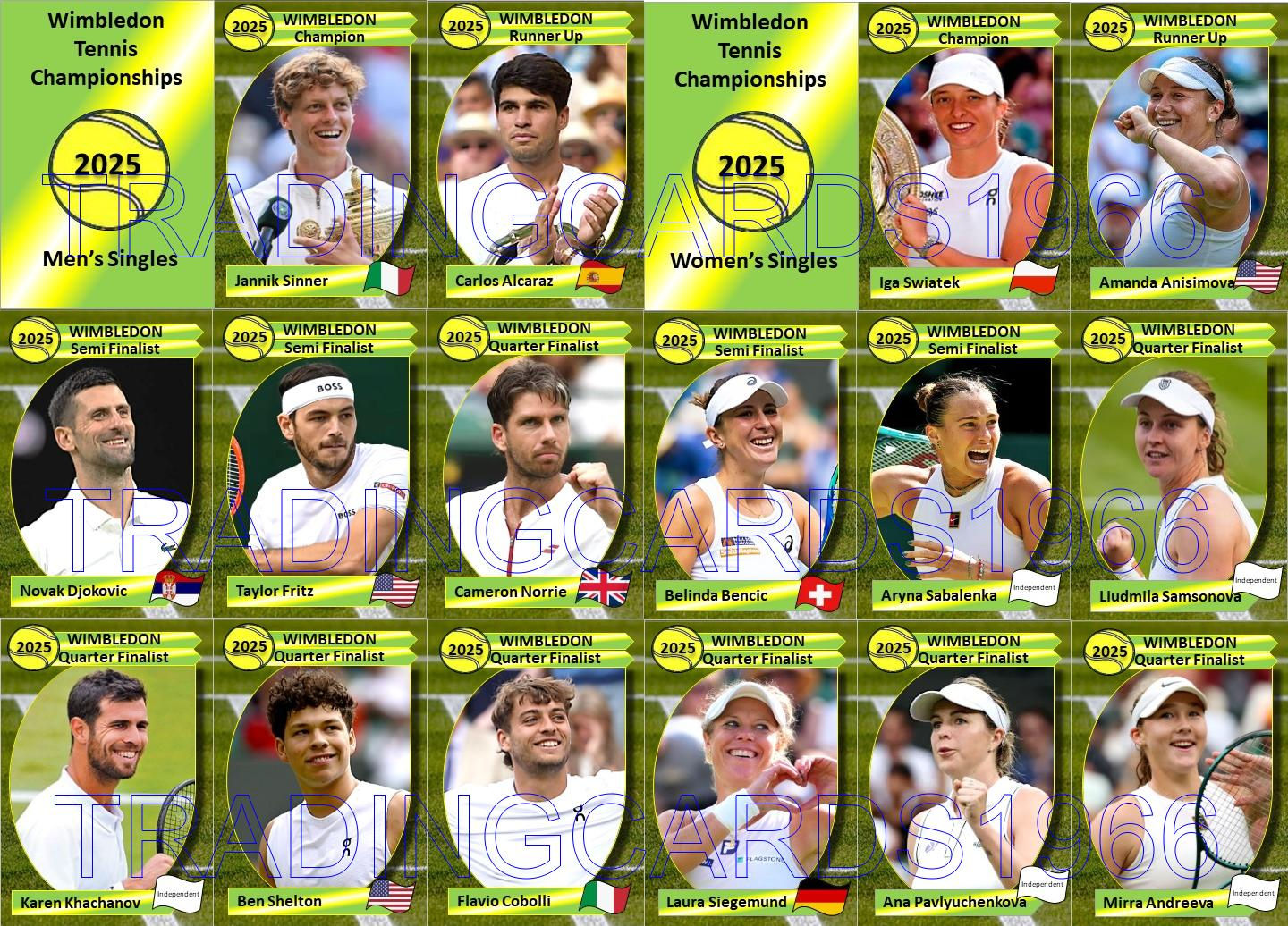 Wimbledon 2025 Open Tennis Championships Trading Cards