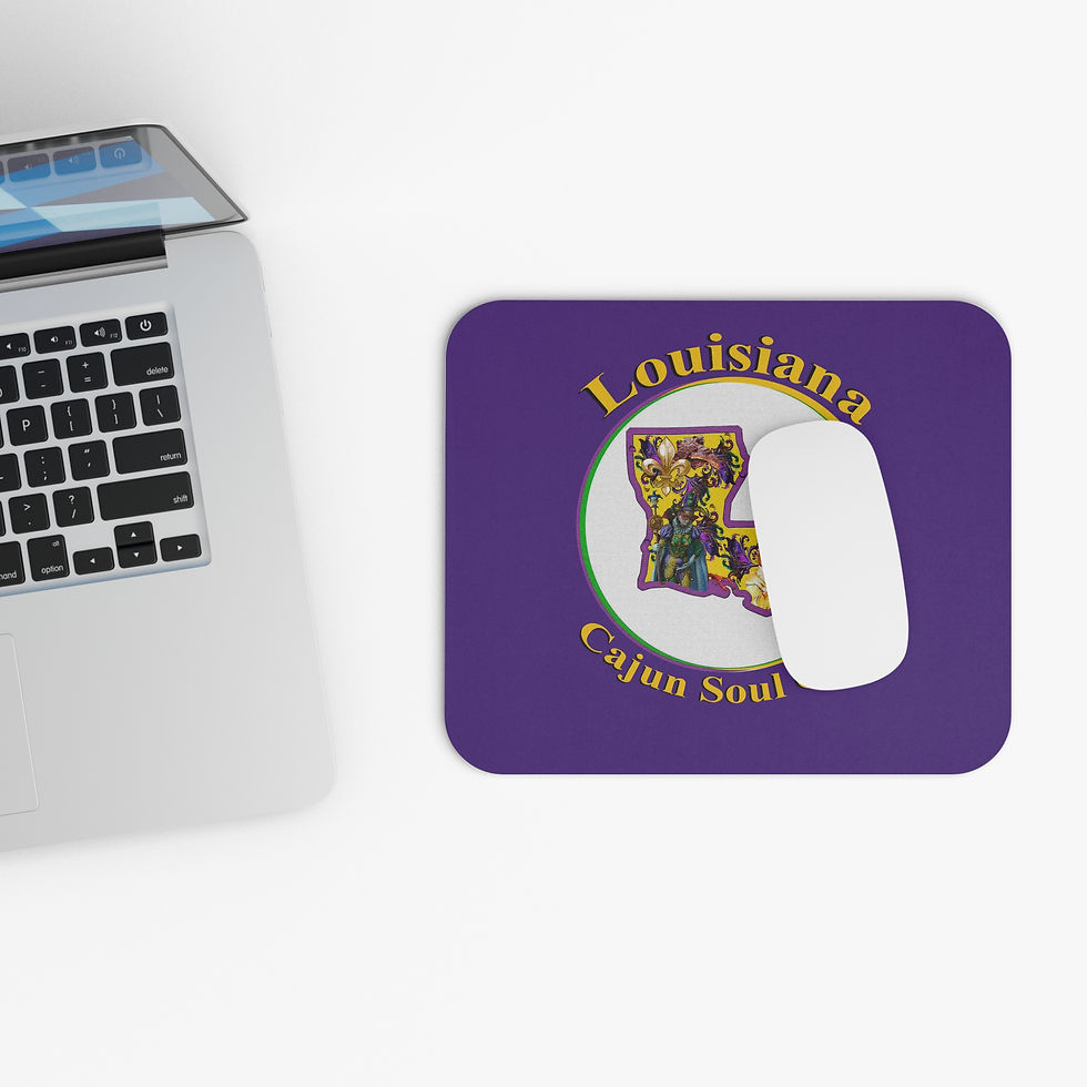 Thumbnail: Louisiana Cajun Soul Café Mouse Pad – Purple State Map & Jazz Design