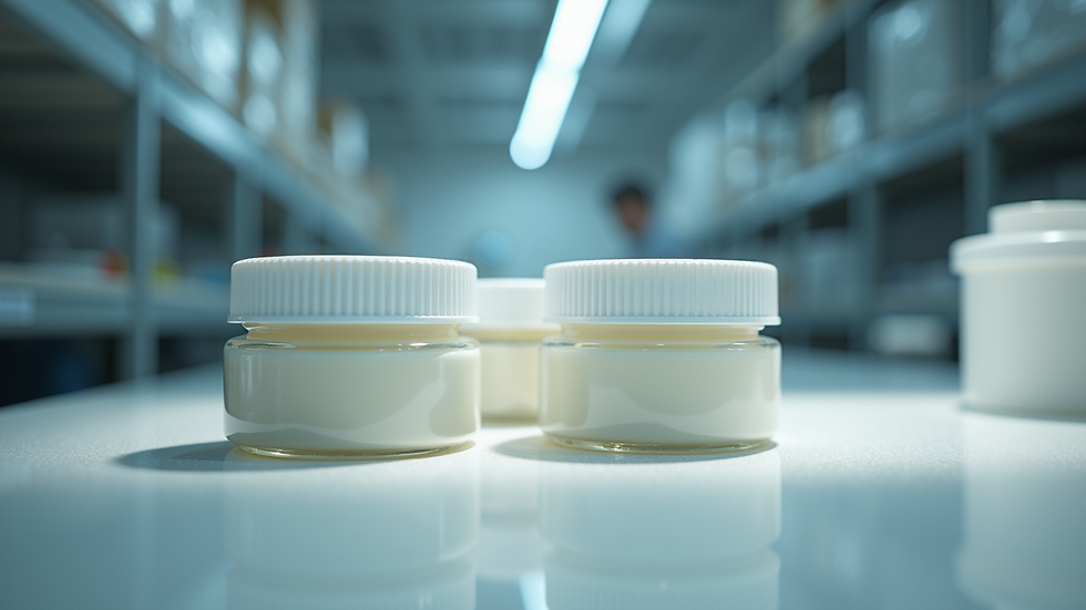 Eye-level view of neatly packaged jars of calcium grease ready for distribution