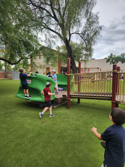 Students climbing on the playground