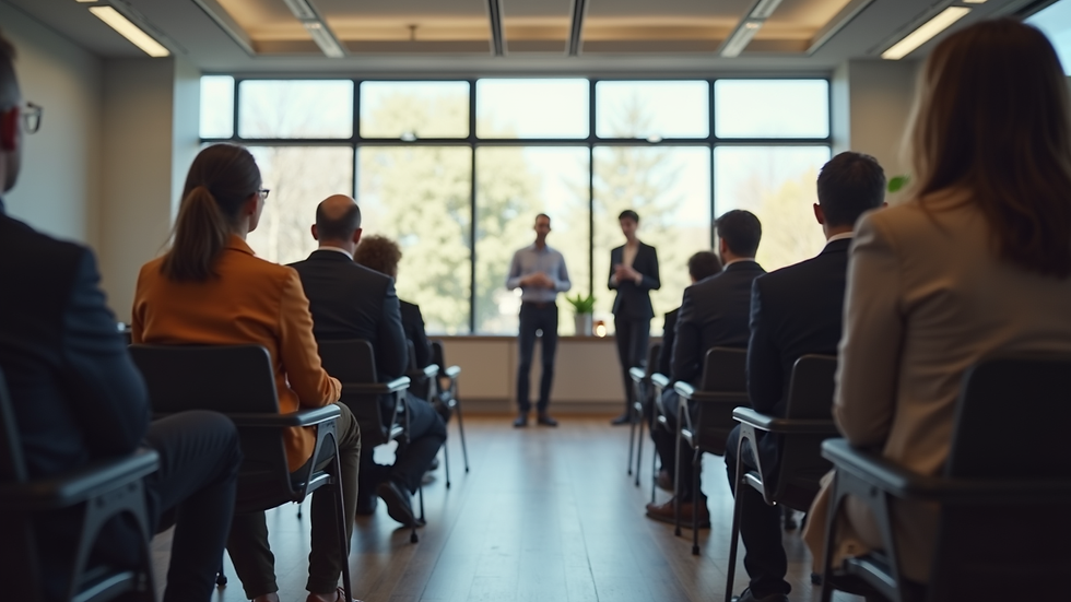 Eye-level view of a workshop room with participants engaged in a group activity