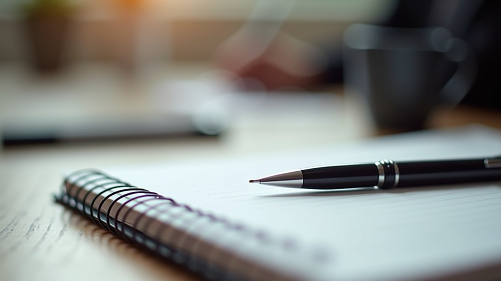 Close-up view of a notebook and pen with workshop notes