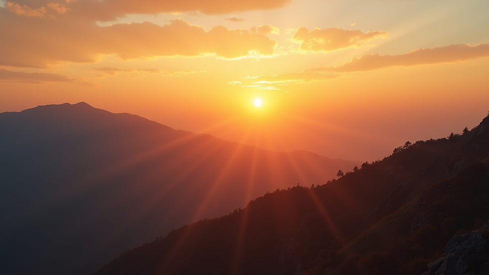 Wide angle view of a sunrise over a mountain landscape symbolizing new beginnings