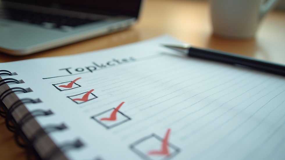 Close-up view of a notebook with a checklist and pen, symbolizing planning and action