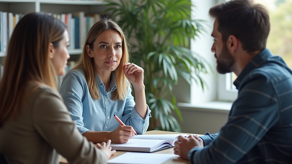 Eye-level view of a small business owner discussing marketing plans with a consultant