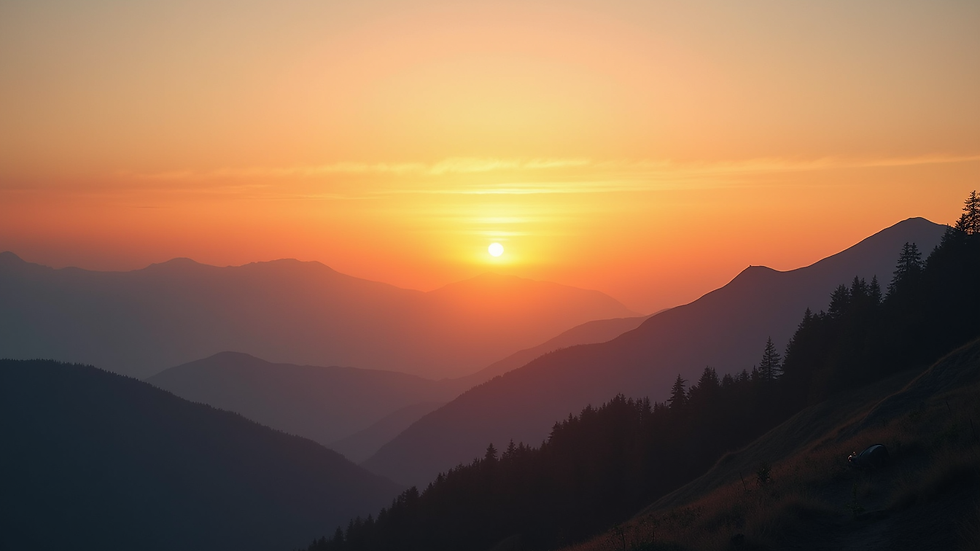 Wide angle view of a sunrise over a mountain landscape