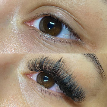 Volume lashes before + after