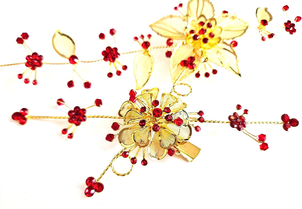 Thumbnail: Hair Clip and Earrings - Red and Gold