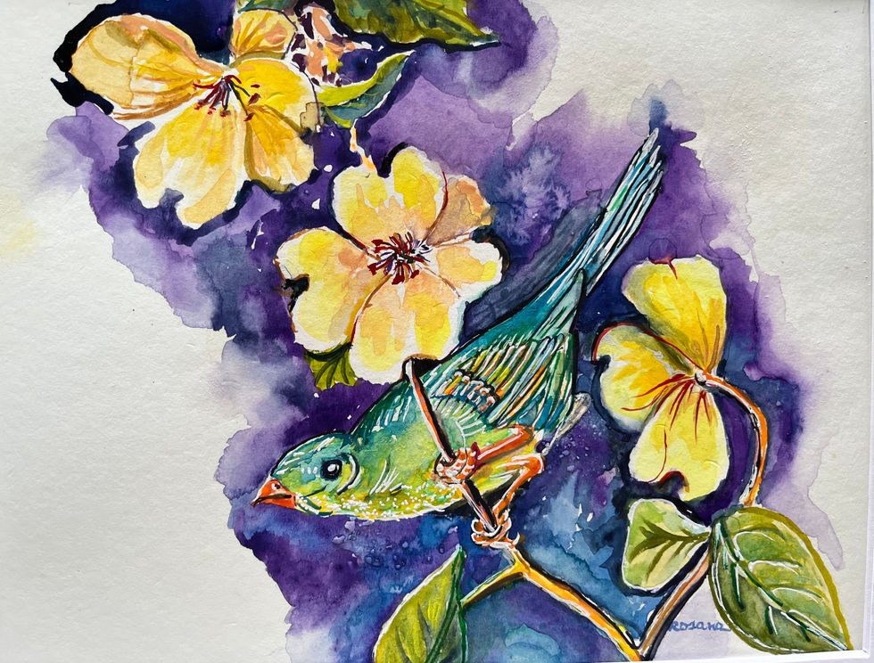 Bird Perched on Yellow Flowers