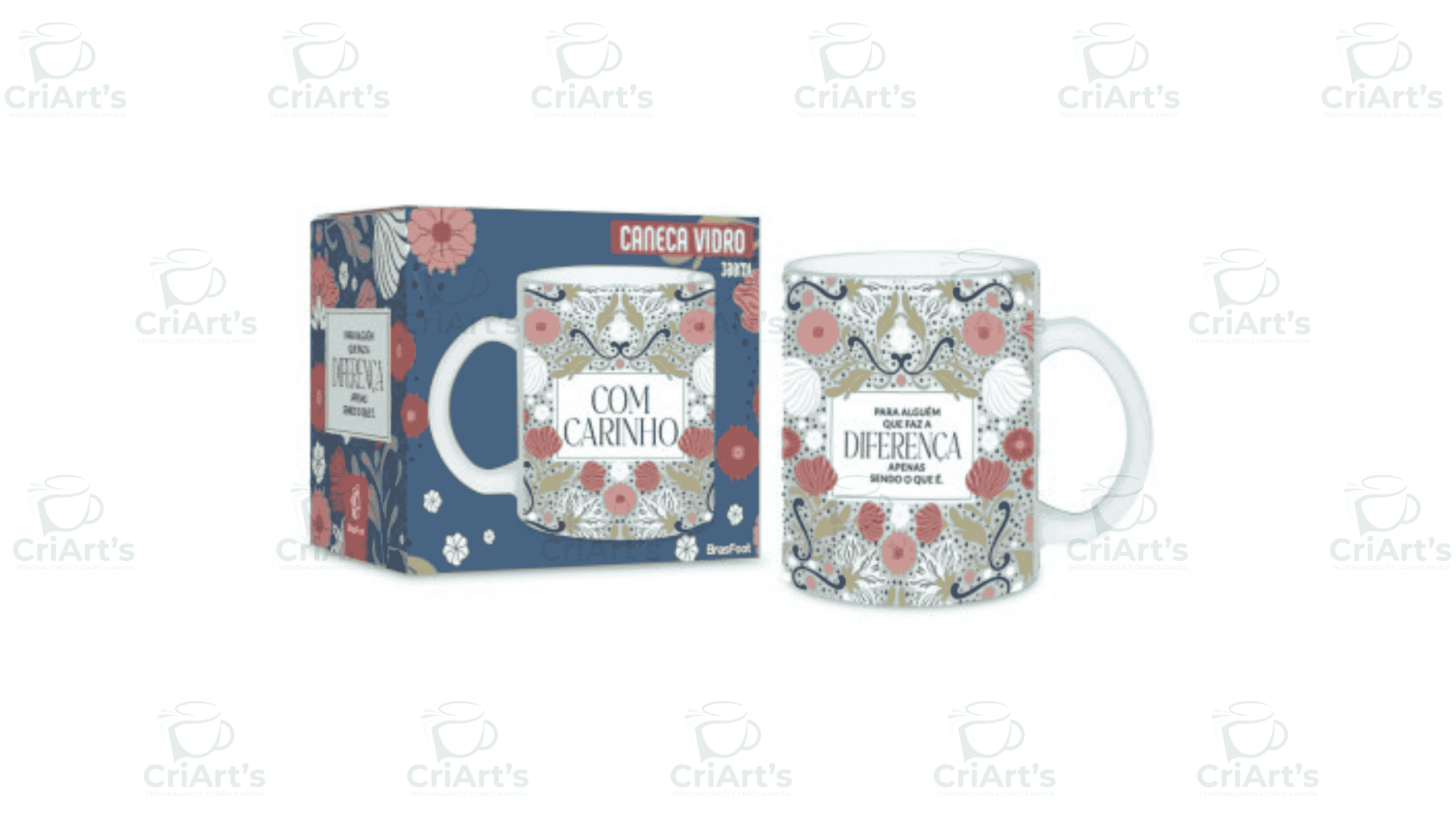 Caneca Vidro Diamond Com Carinho