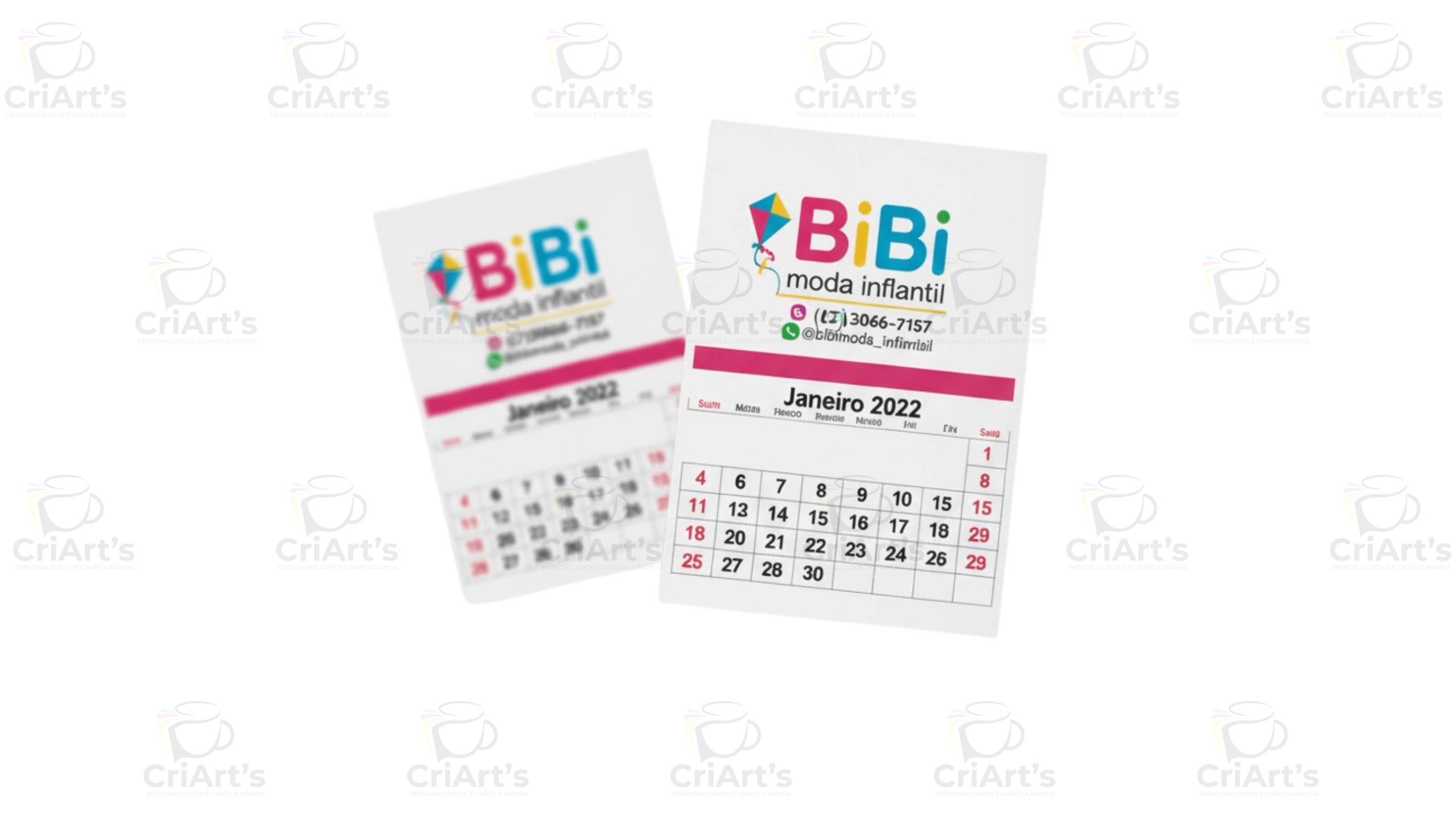 Mini calendário ímã Papel offset 240g + sacolinha (Mínimo 20und)