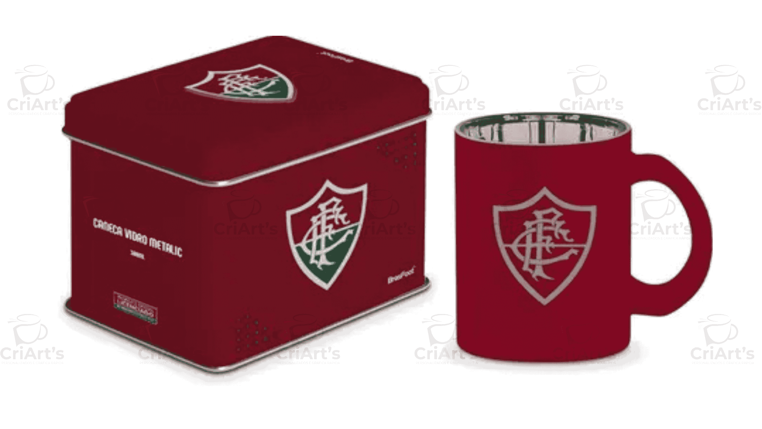 Caneca Vidro Diamond Metalic Lata Fluminense