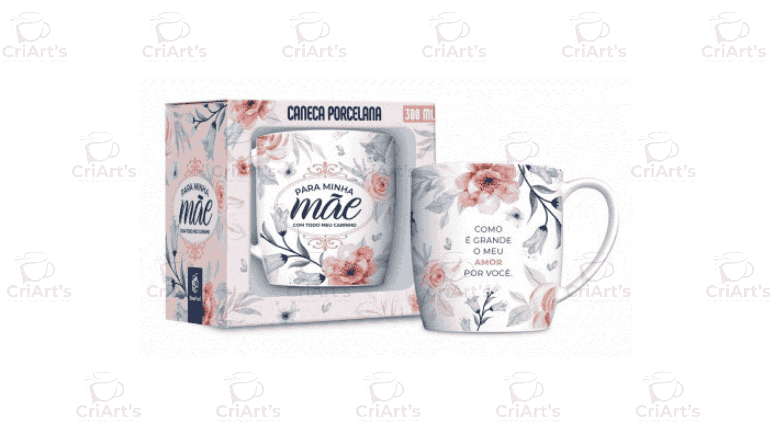 Caneca Porcelana Urban 300ml Mãe Com Carinho