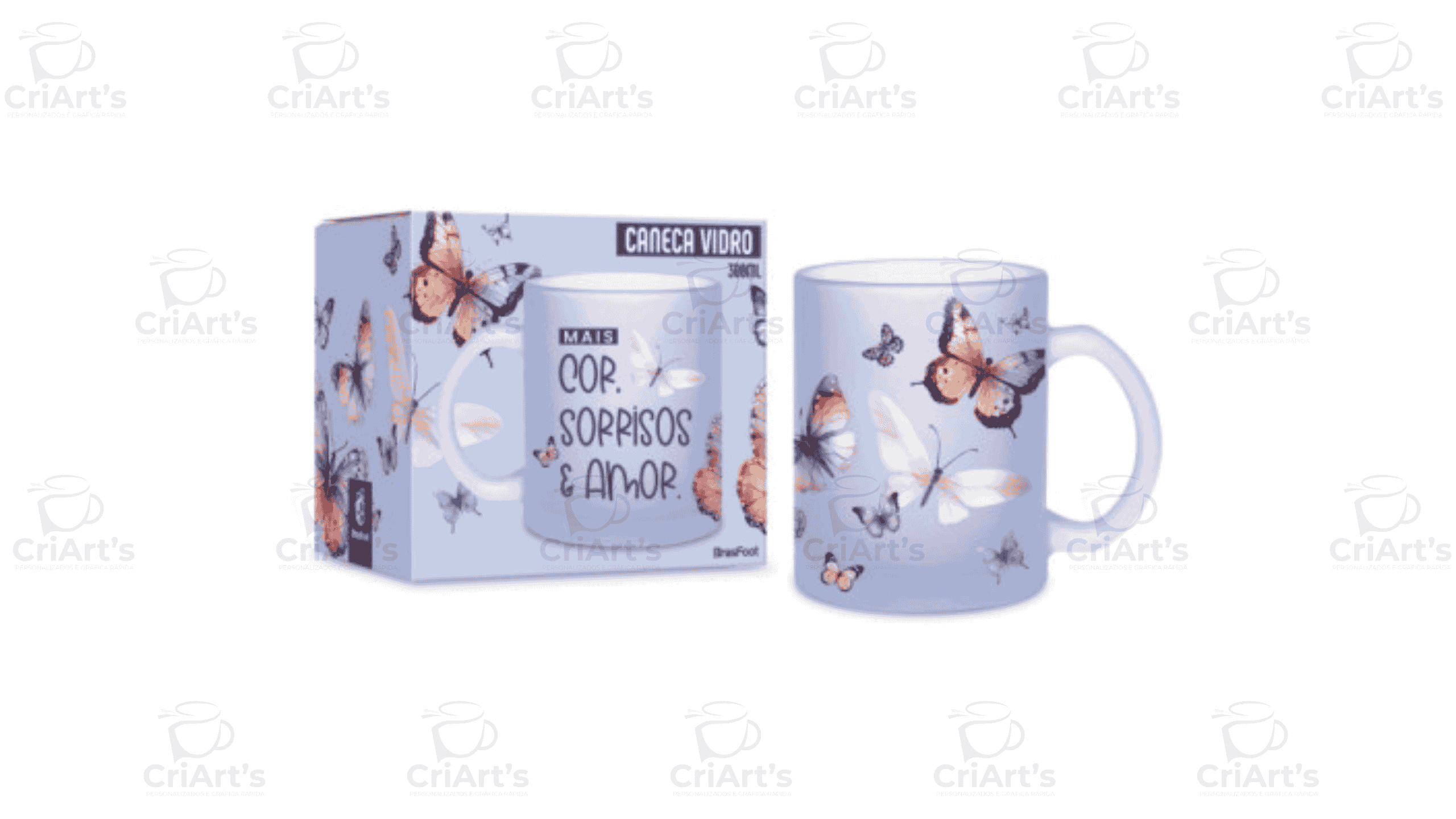 Caneca Vidro Diamond Sorrisos E Amor