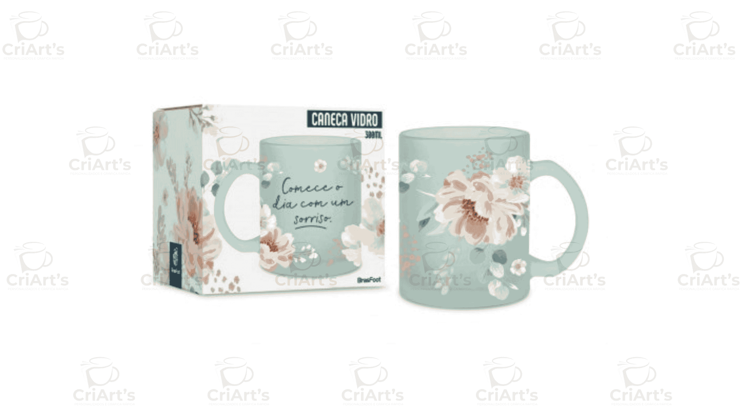 Caneca Vidro Diamond Comece Com Sorriso