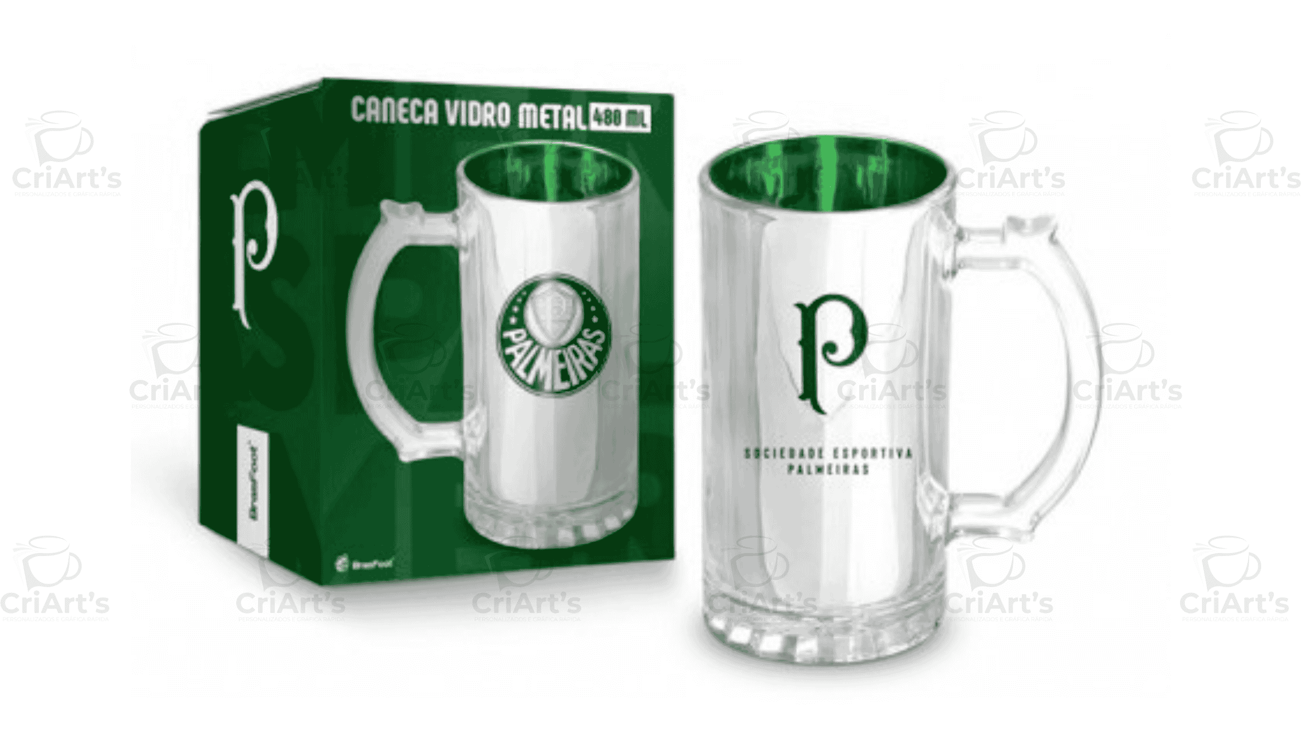 Caneca Vidro Berlim Metalic Palmeiras