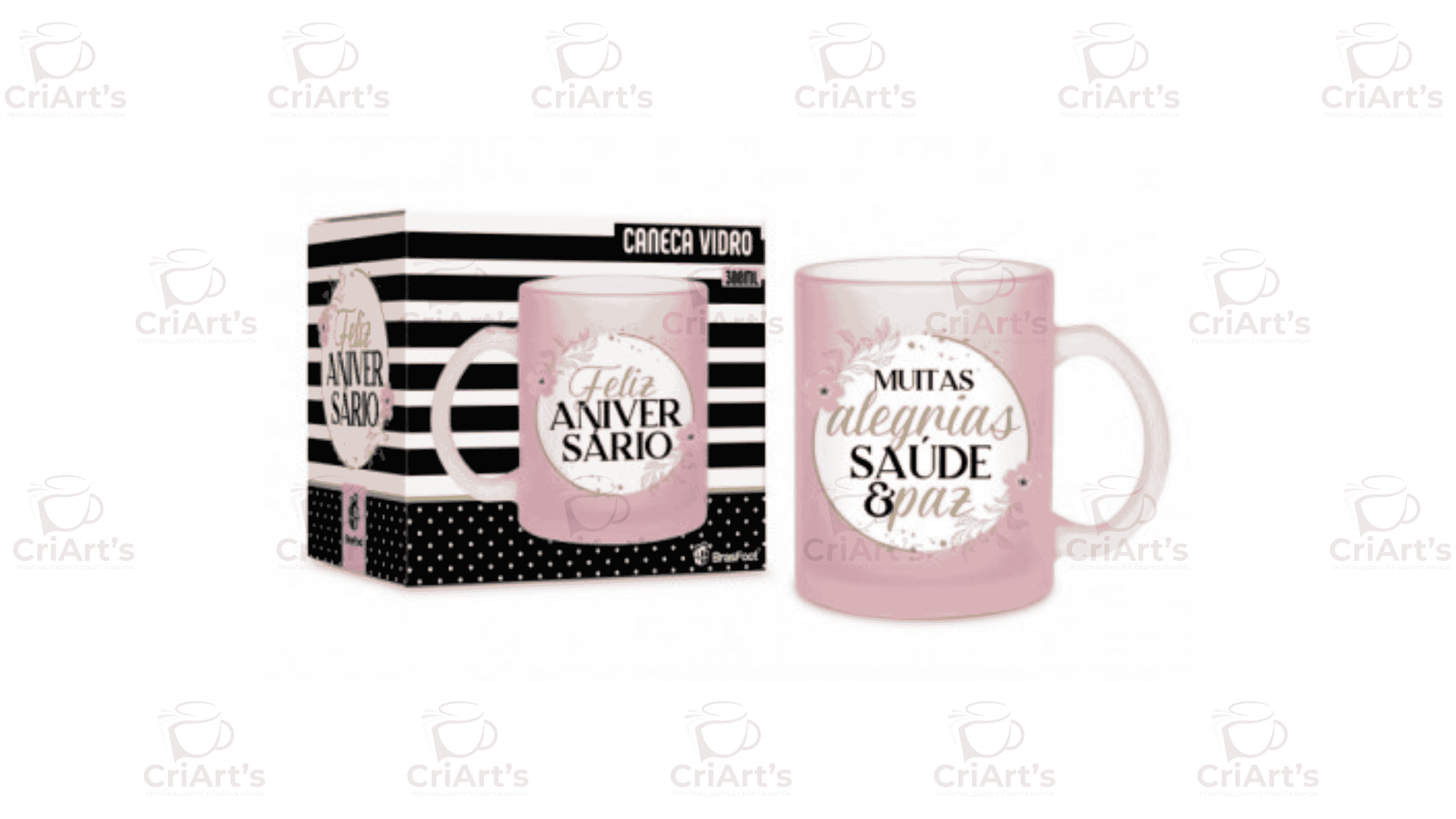 Caneca Vidro Diamond Feliz Aniversário