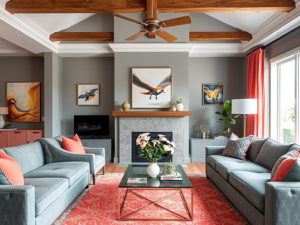 Coral and grey lounge