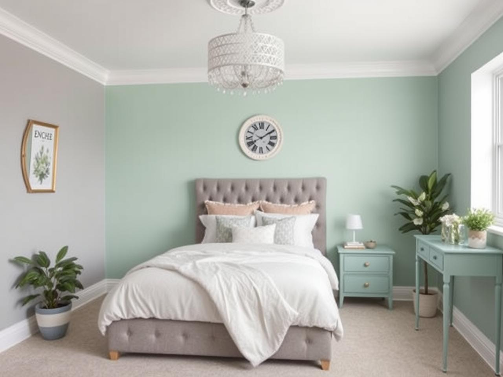 Grey and Mint Green Bedroom