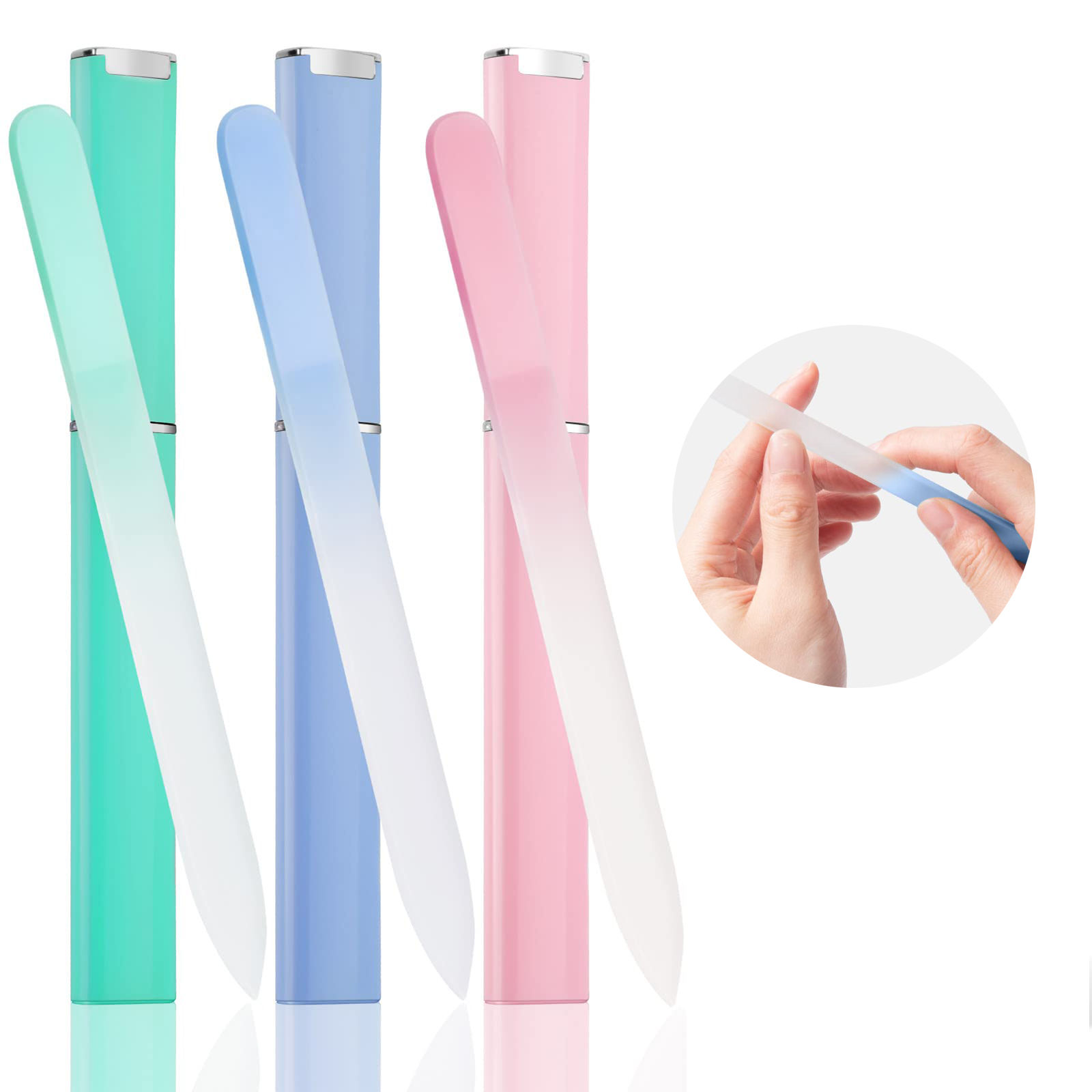 1/3 Pack Glass Nail File Double Sided Professional Etched Fingernail File Washab