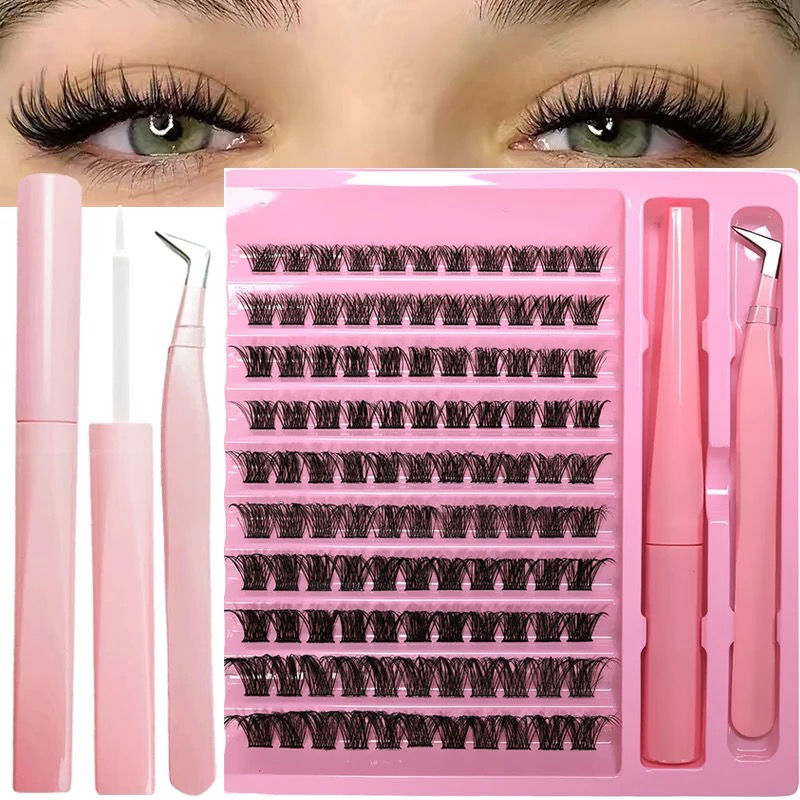 DIY Eyelash Extension Kit 10 Rows Lash Clusters with Bond and Tweezers for Begin