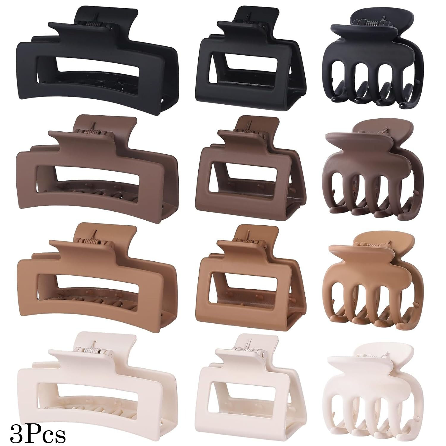 3Pcs Matte Hair Claw Clips 3 Sizes Non-slip Strong Hold Hair Clips for Thin Thic