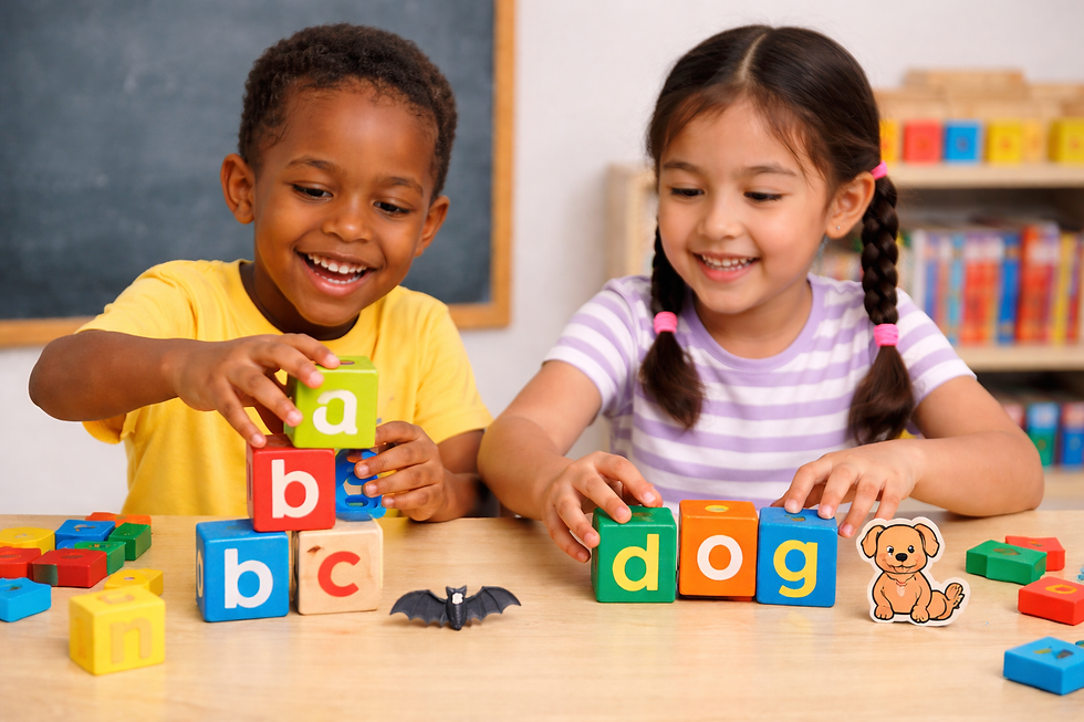 A boy and girl playing with blocks.