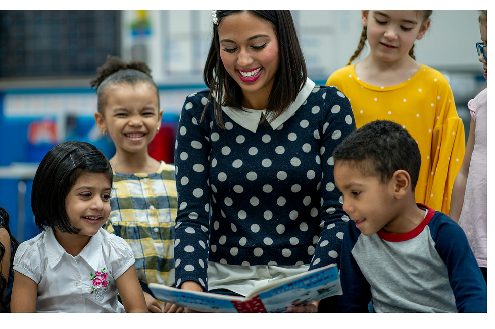 Teacher reading to children.