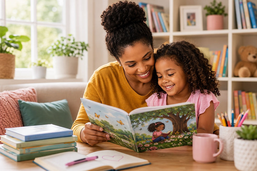 Mother reading with child, child literacy, children's books, young reader