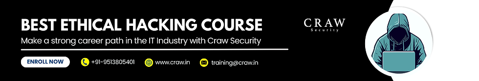 This banner showcases an image of a hacker and highlights the details of the Ethical Hacking Course. It also provides contact information and features an "Enroll Now" button for easy registration.