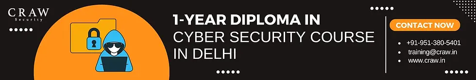 Promotional banner displaying “1-Year Diploma in Cyber Security Course” with contact details.