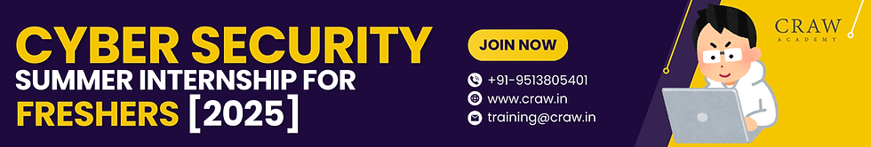 A banner image prompting “Cyber Security Summer Internships for Freshers” in 2025 offered by Craw Security. Join now!