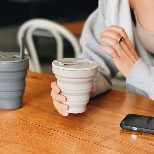 Thumbnail: Hunu Collapsible Silicone Cup with Straw – 16oz Warm Grey