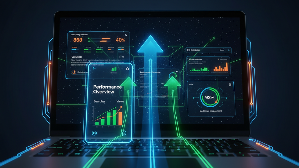 Close-up view of a laptop screen showing Google My Business insights dashboard