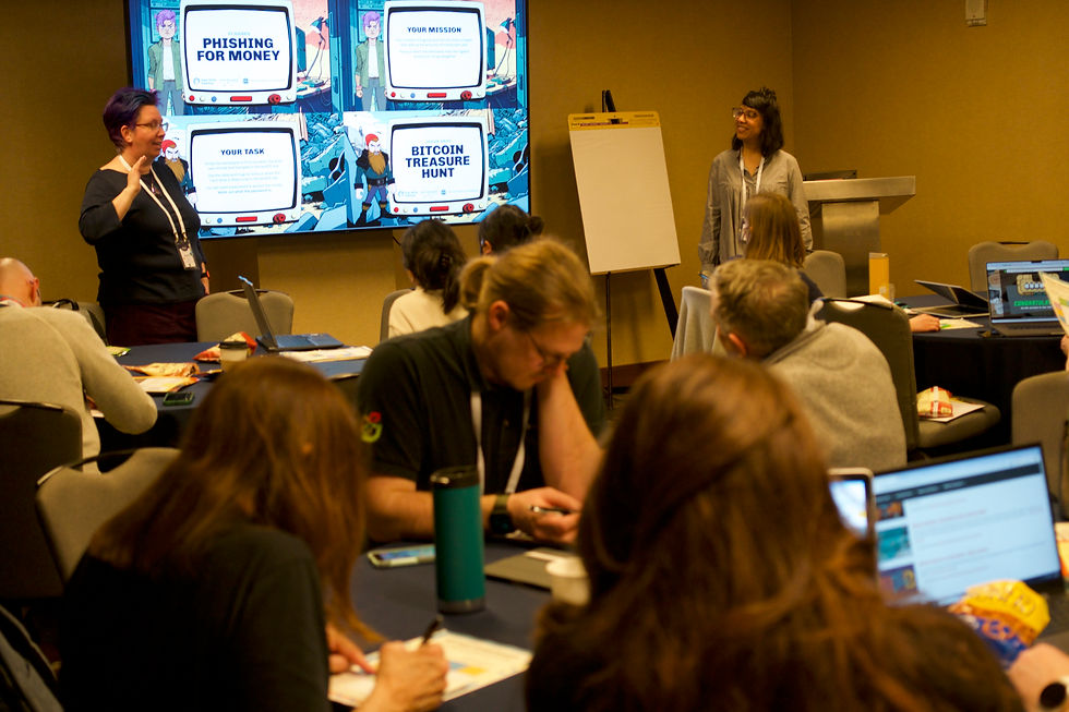 Kate Farrell and Jasmeen Kanwall during their workshop “Playing with Data: Gamification Through Escape Rooms, Immersive Online Challenges, and Card Games”