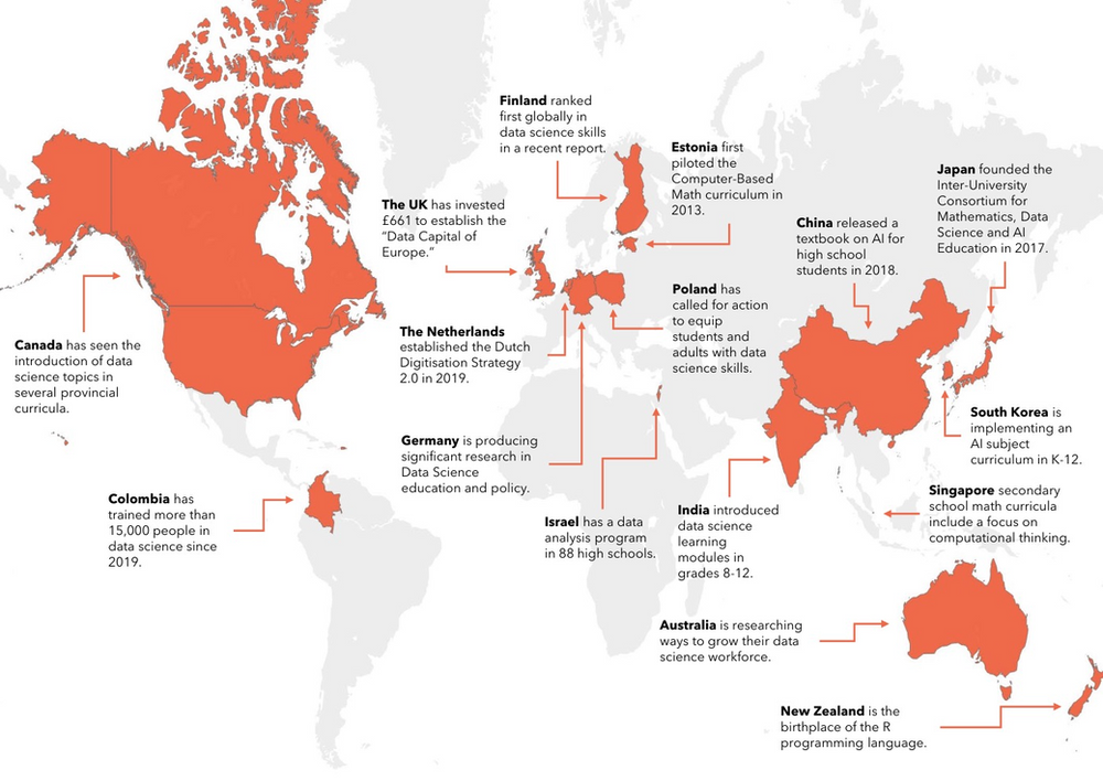 A map displaying Data Science Education efforts around the world 