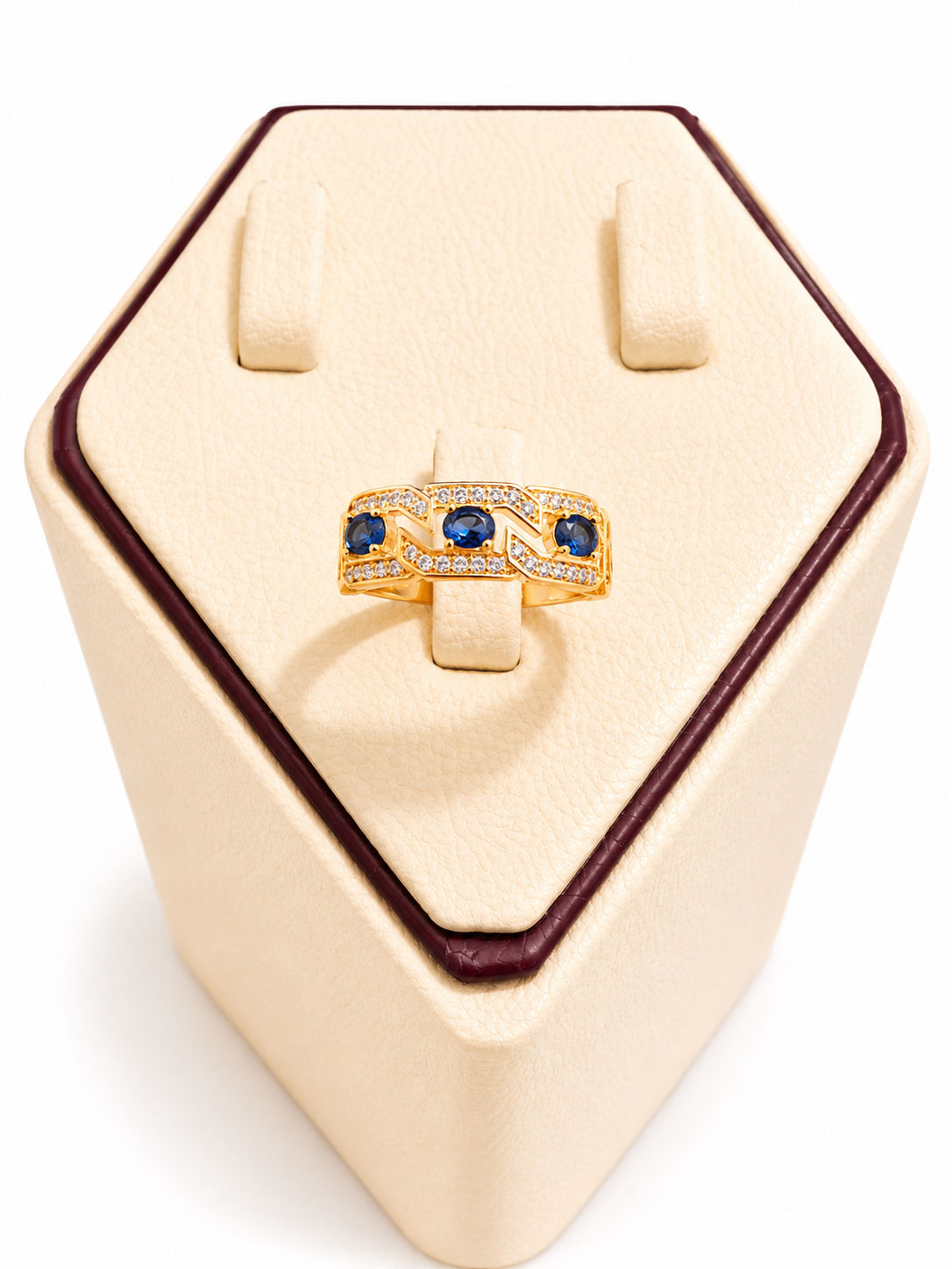 Anillo Cadena y piedras azules, talla 8