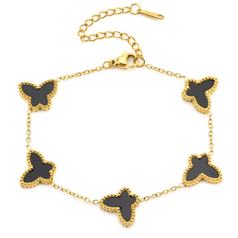 Pulsera dorada de mariposas negras 