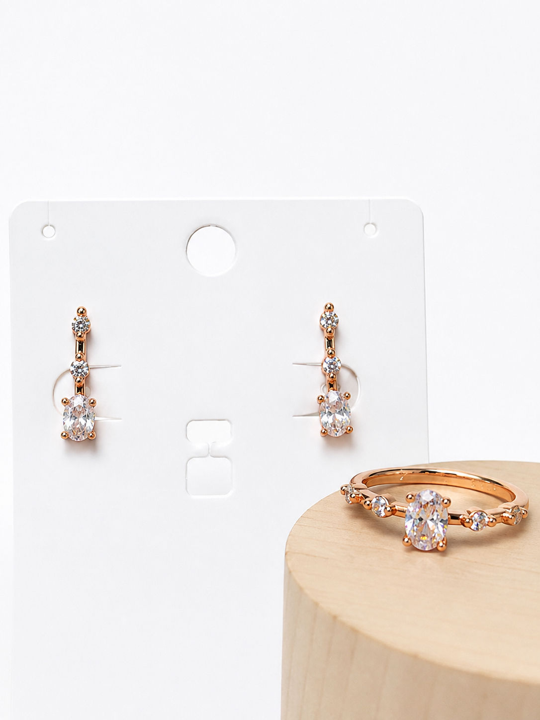 Conjunto Óvalos oro rosa Talla 9 (Argollas y anillo) Xuping 