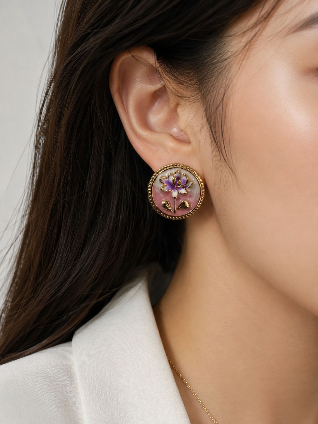 Aretes Flor redonda lila Xuping