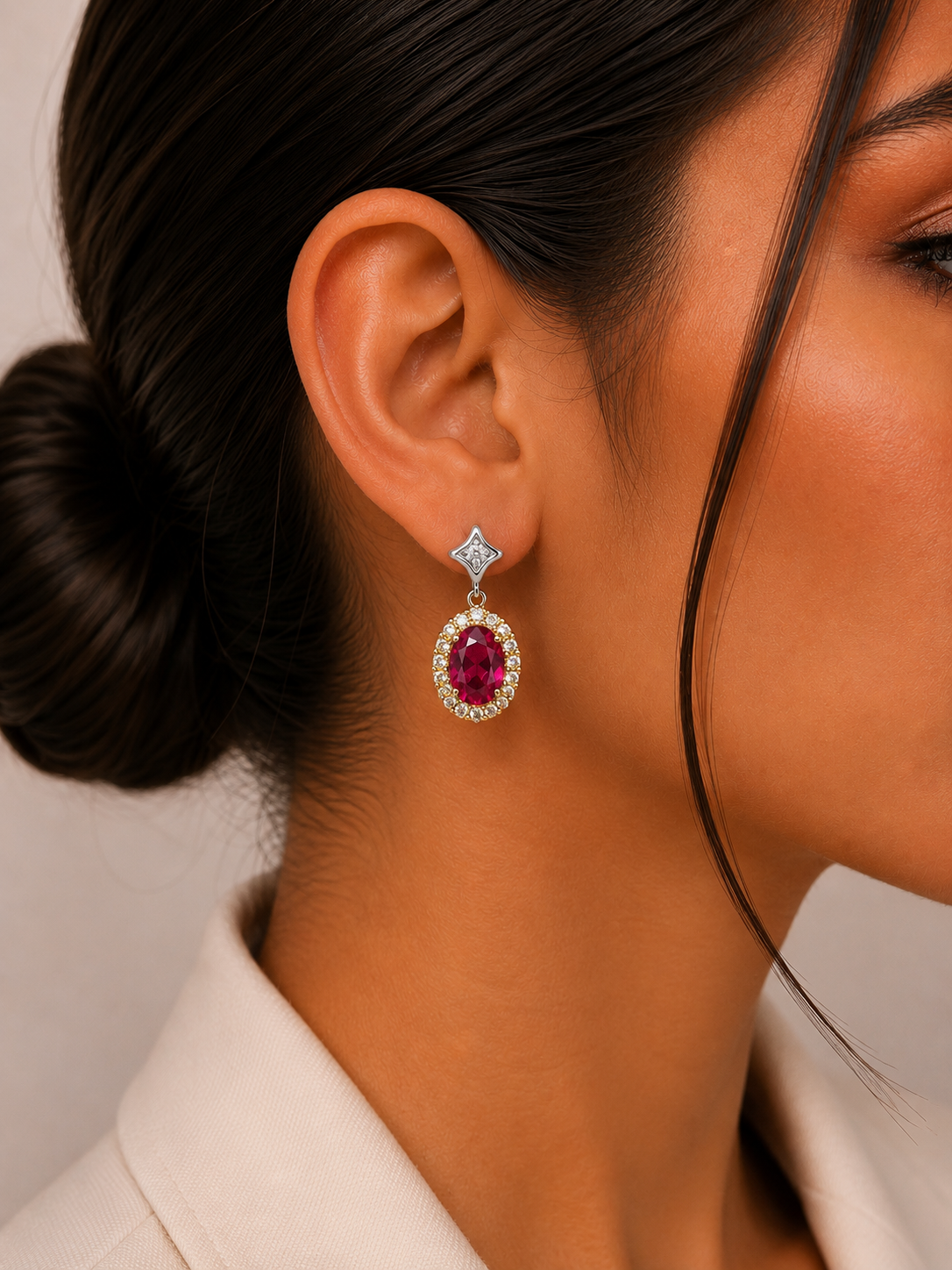 Arete xuping con piedras roja diamantada 