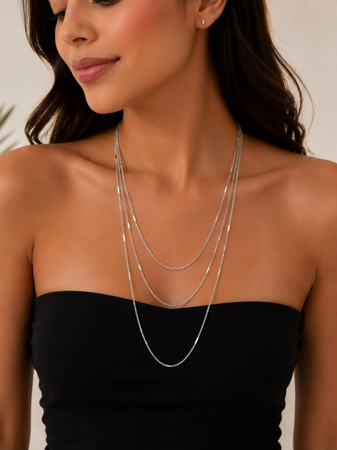 Collar plateado de 3 hilos 
